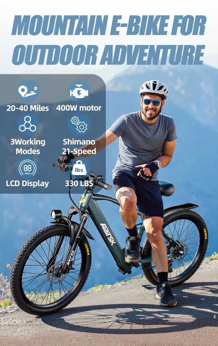 Aairsk GT900 24"/26"  Full Suspension Electric Mountain Bike — US Stock  • Up to 52 km Range • Color LCD & NFC Start
