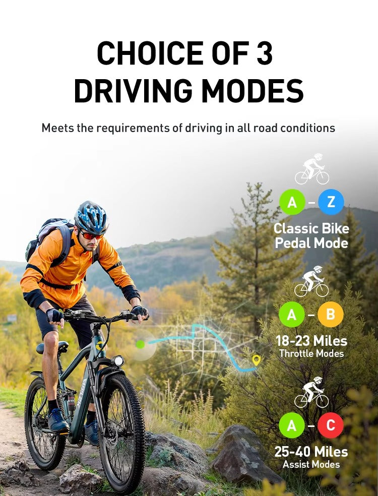 Aairsk GT900 24"/26"  Full Suspension Electric Mountain Bike — US Stock  • Up to 52 km Range • Color LCD & NFC Start