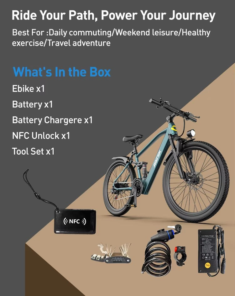 Aairsk GT900 24"/26"  Full Suspension Electric Mountain Bike — US Stock  • Up to 52 km Range • Color LCD & NFC Start