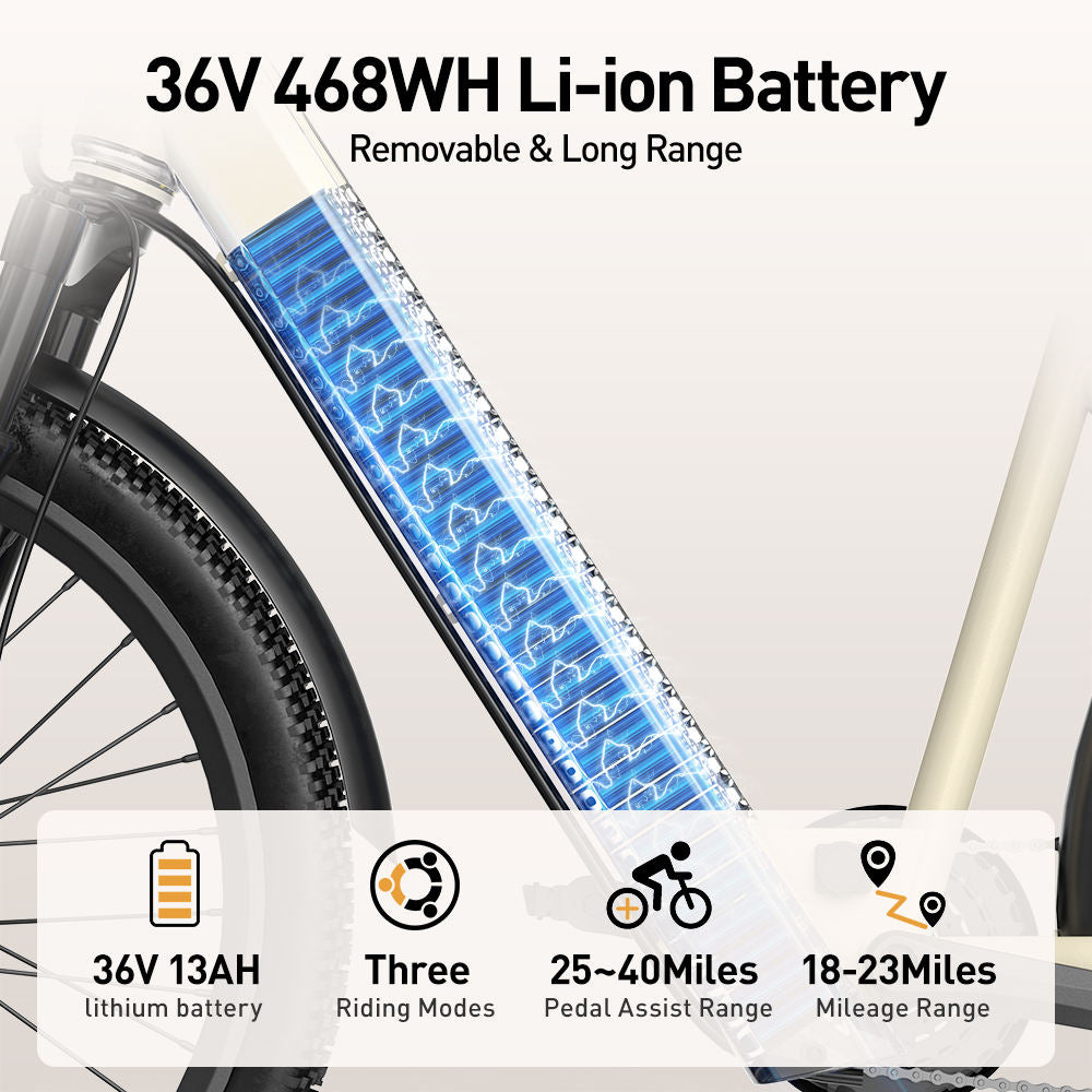 Aairsk SU7 24" Step-Through for Commuting City E-Bike — 24″ Wheels • Up to 52 km Range • Front Suspension • 7-Speed Drivetrain