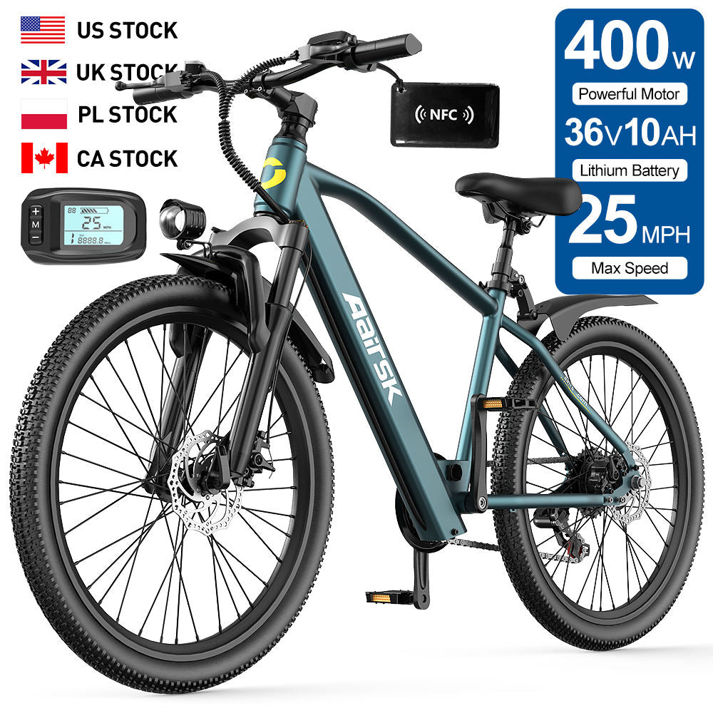 Aairsk GT300 24"/26" Electric Mountain Bike — US Stock  • Up to 52 km Range • Color LCD & NFC Start