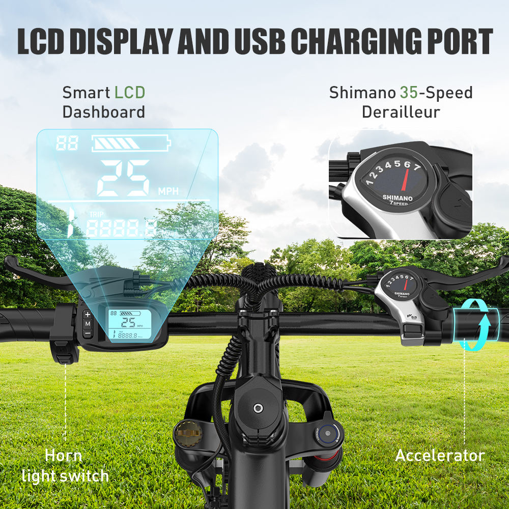 Aairsk GT300 24"/26" Electric Mountain Bike — US Stock  • Up to 52 km Range • Color LCD & NFC Start